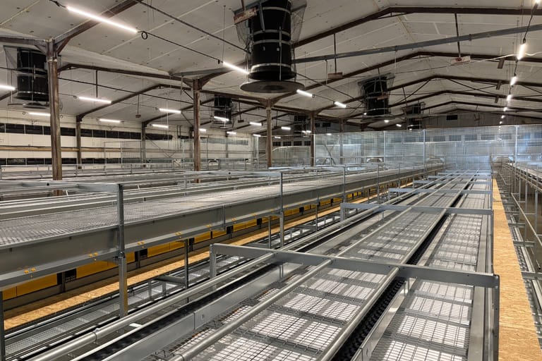 Poulailler équipé en matériel Landmeco avec ventilation apparente